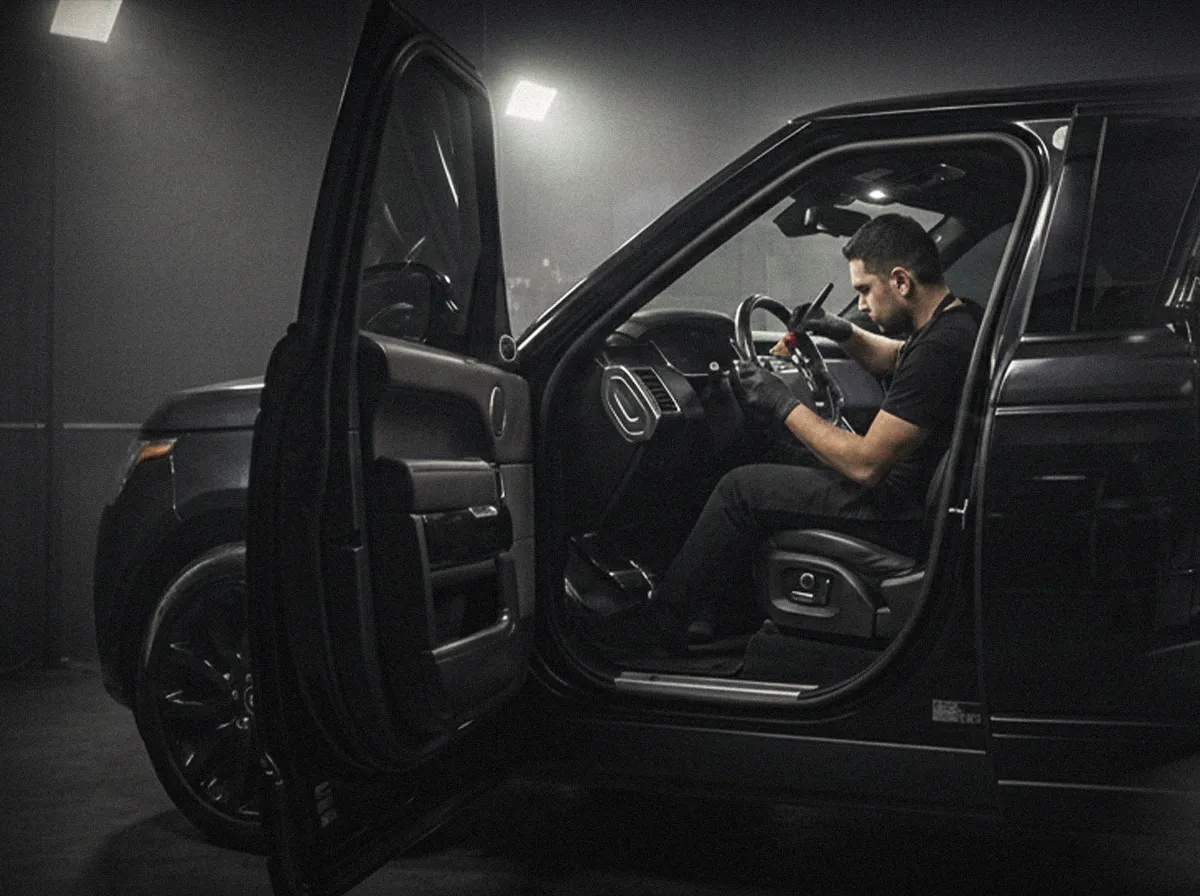 Detallado profundo y limpieza en seco del interior del Range Rover